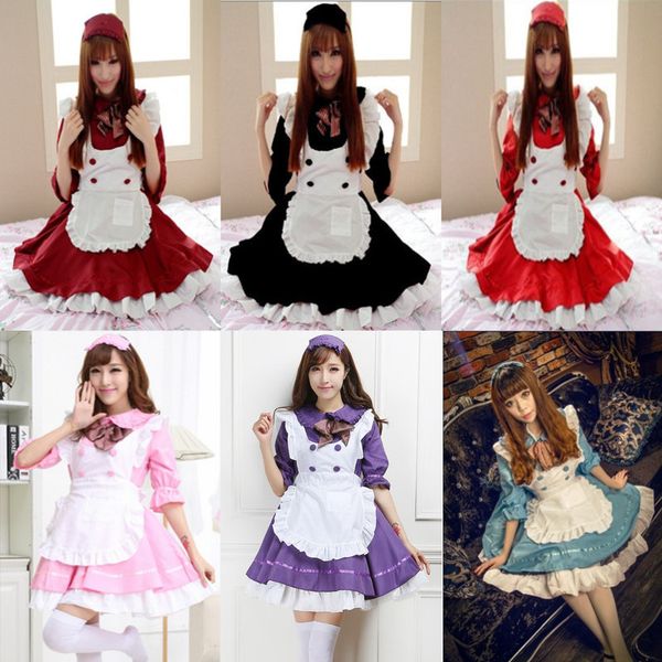 

japanese maid costume cosplay women lolita anime costume restaurant maid uniform lolita dress, Black;red