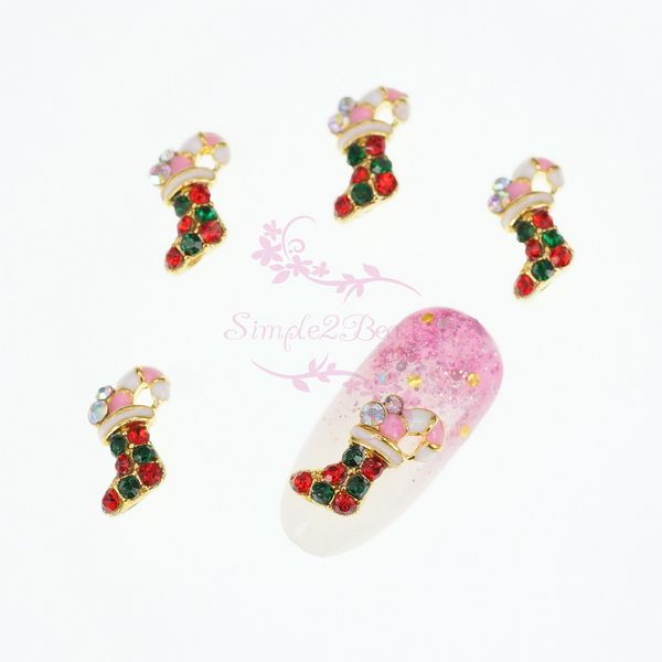 

100pcs/lot xmas sock design crystal rhinestones decor alloy charms metal 3d nail art manicure jewelry crafts accessory wholesale, Silver;gold