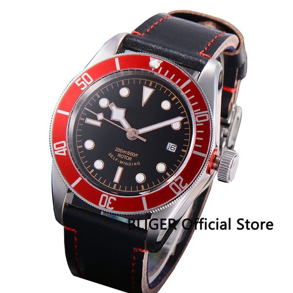 

sapphire crystal 41mm black sterile dial red bezel miyota automatic movement men's wristwatch 20atm diving male business watch, Slivery;brown