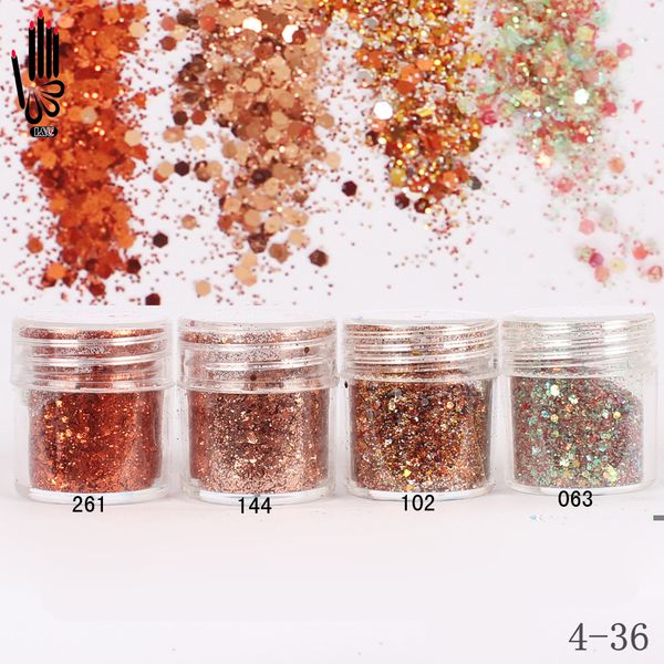 

for nail art 1 jar/box 10ml nails 4 bronze gold color mix nail art glitter powder sequins powder for 300 colors 4-36, Silver;gold
