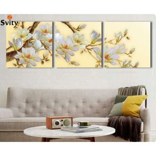 3 Panel Moderne 3D-Malerei mit weißen Orchideen auf Leinwand, Wandkunst, Cuadros-Blumenbild, Heimdekoration für Wohnzimmer, ohne Rahmen