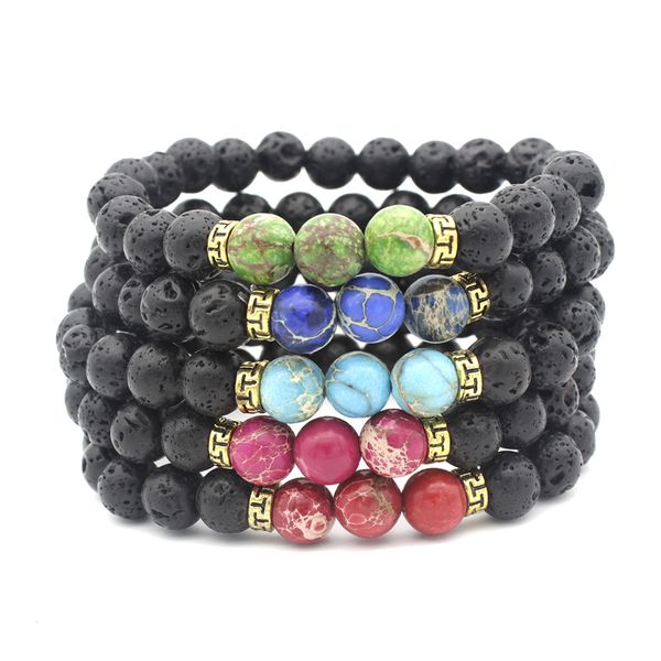 

new styles 8mm natural black lava stone beads imperial jasper bracelet aromatherapy essential oil diffuser bracelet for women