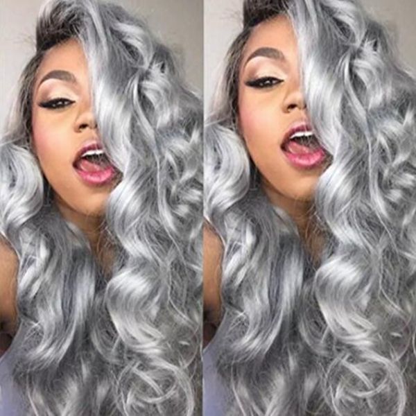 

8a grade hair wig brazilian gluele full lace wig 1b grey ombre body wave human hair lace front wig black women