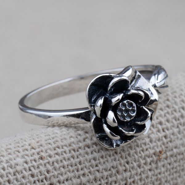 

mythic age real 925 sterling silver chinoiserie lotus flower vintage re-sizable ring jewelry gift for woman girl, Golden;silver