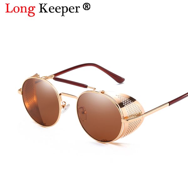 

2018 new fashion steampunk sunglasses men round side mesh style sun glasses brand designer vintage punk eyewear men gafas de sol, White;black