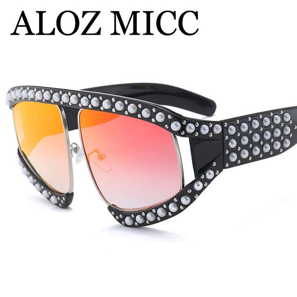 

aloz micc italy luxury oversized pearl sunglasses women brand designer pilot crystal frame glasses female goggle eyeweara450, White;black