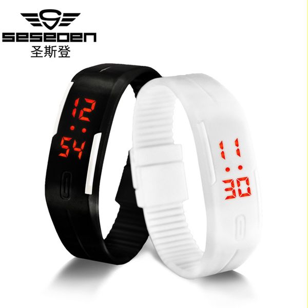 

fashion sport led watches men candy color silicone rubber touch screen digital watches women waterproof bracelet wristwatch, Slivery;brown