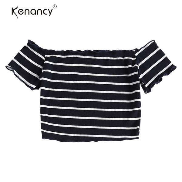 

kenancy cropped off shoulder knitted new t-shirt, White