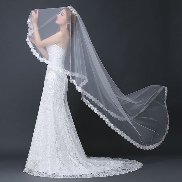 

new arrival wedding veil one layer white ivory bridal veil long wedding accessories lace edge vestido de noiva schleier sluier, Black