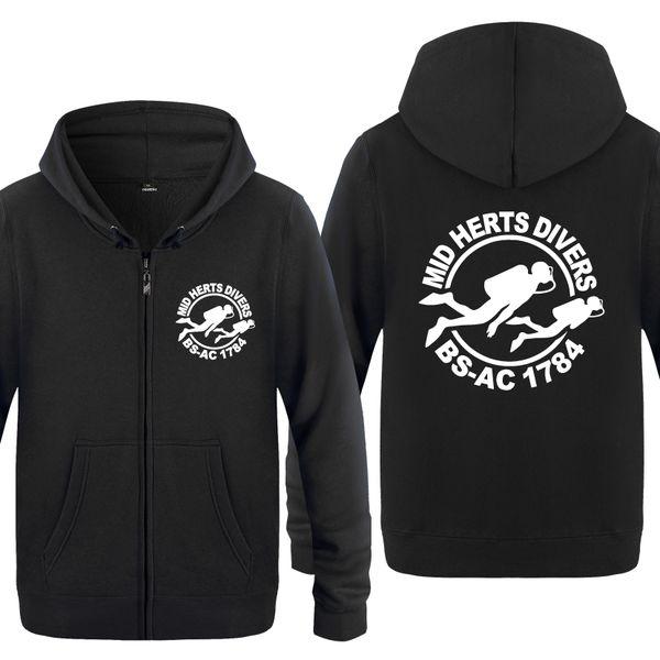 

mid herts divers logo novelty sweatshirts men 2018 mens zipper hooded fleece hoodies cardigans, Black