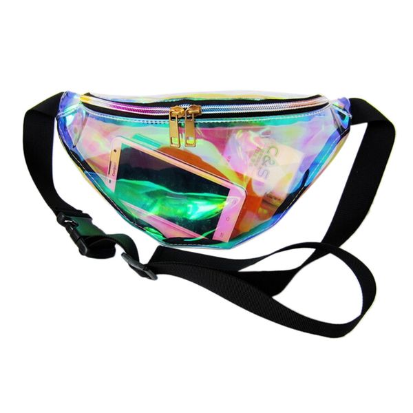 

2017 rainbow transparent pvc bag sier hologram laser waterproof belt multi-functional pockets travel bag waterproof waist bag