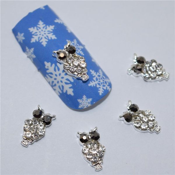 

10pcs 3d nail jewelry decoration nails art glitter rhinestone for manicure silver owl design nail accessories tools #295, Silver;gold