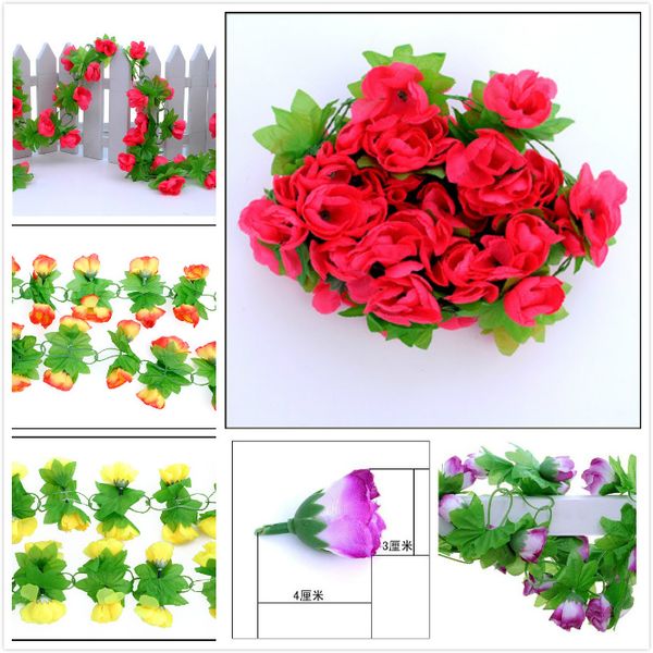 

diy party decoration long vine silk mini rose wall hanging balcony office decoration encryption artificial flowers 1.8m