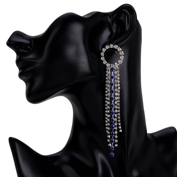 

circle long earrings for women big statement earrings 2018 luxury rhinestone drop earrings dangle earing trendy jewelry, Silver