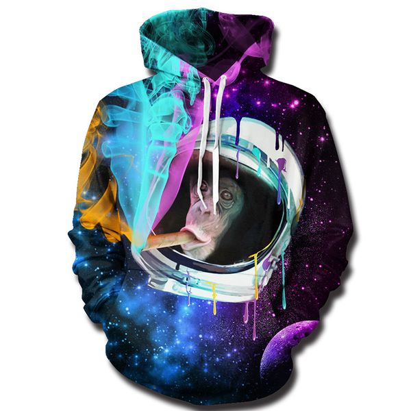 

новые 3d толстовки женщины / мужчины курение астронавт обезьяна 3d полный печати уличная смешные кофты h128, Black