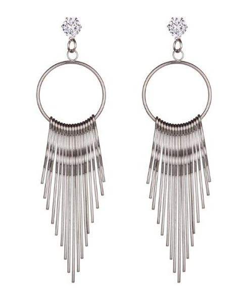 

new europe and the united states new type of ear ornaments long circle tassel pendant ear studs earrings personality fashi, Silver