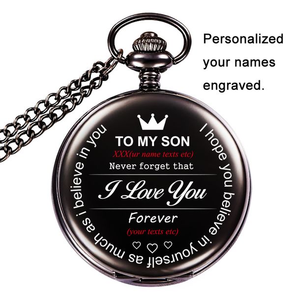 

to my son - i love you" gift to son from father mon birthday gift personalized your names diy texts laser engraved pocket watch, Slivery;golden