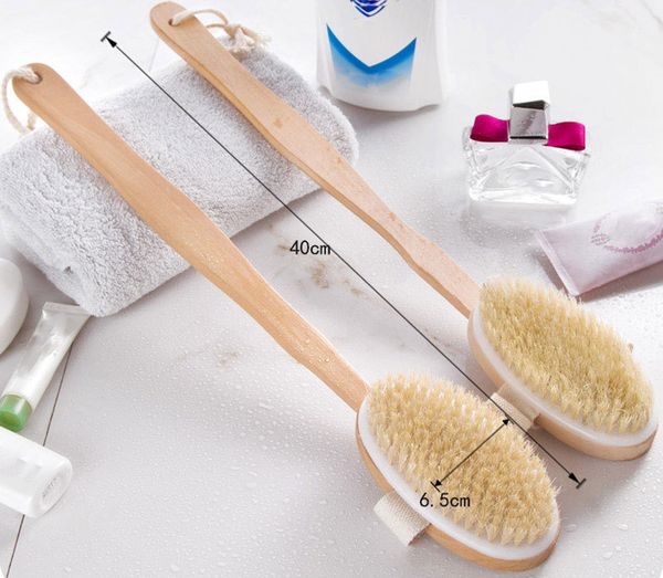 

1pc bath body brush boar bristles exfoliating body massager with long wooden unloaded handle for dry brushing and shower 10jul 5