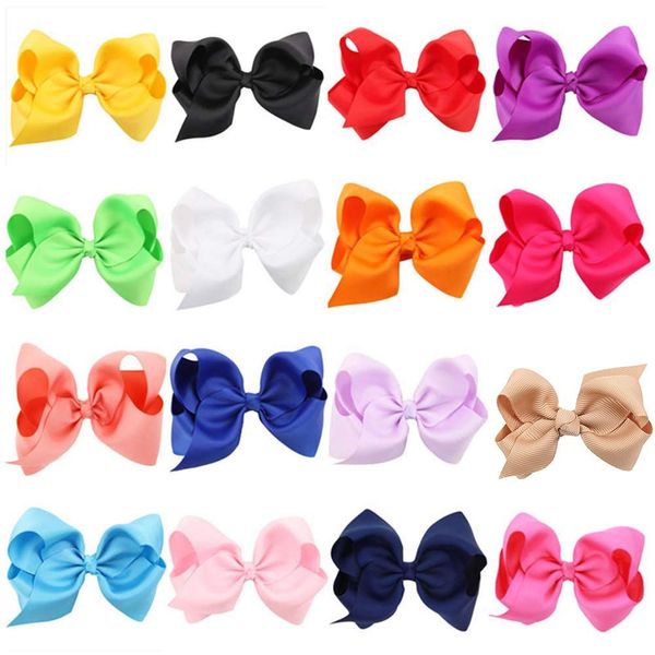 

16 colors 4.5inch boutique hair bows girls kids alligator clip grosgrain ribbon headbands hair clips, Golden;white