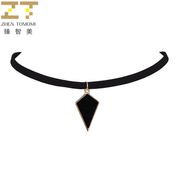 

whole sale2017 new arrivals fashion bijoux collares collier geometric lozenge pendants black velvet leather chokers necklaces for women, Golden;silver