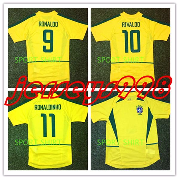 

2002 bra il retro vintage cla ic ronaldo rivaldo ronaldinho brazil thailand quality occer jer ey uniform football hirt cami eta futbol