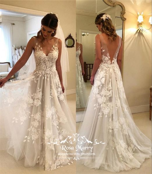 

Plus Size Country Beach Cheap Wedding Dresses 2018 A Line V Neck Vintage Lace Backless Greek Style Italy Bohemian Boho Bridal Gowns