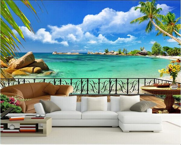 Simple Ocean View Beach Coconut Palm Tree Seamless Wallpaper And