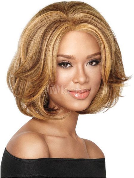 

blonde wavy short wigs women's synthetic hair wigs, Black;brown