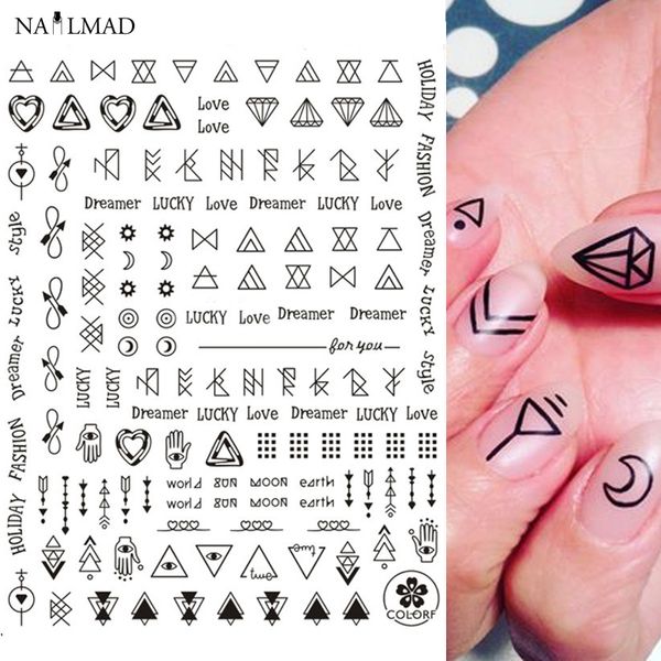 

1 sheet nailmad geometric nail art stickers aztec nail sticker arrow decals 3d adhesive sticker, Black