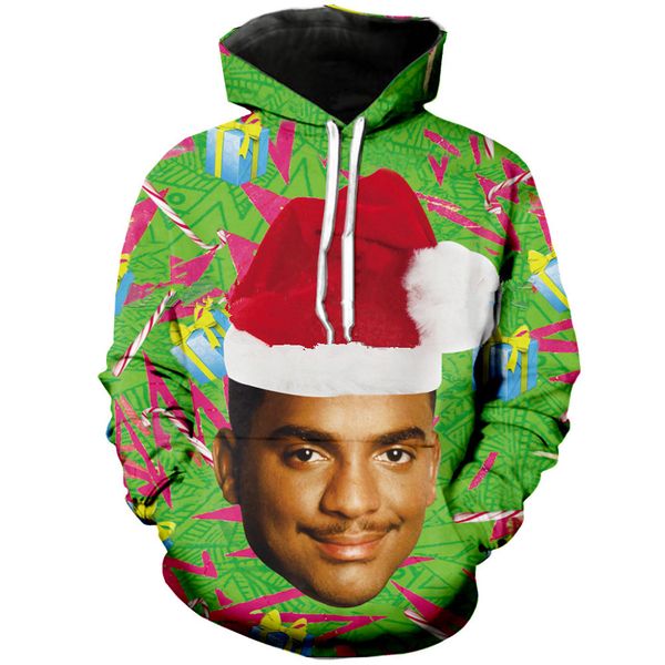 

2019 новые моды мужчины женщины уилл смит свежий принц рождество 3d смешные alfonso ribeiro printed crewneck толстовка повседневный толстовк, Black