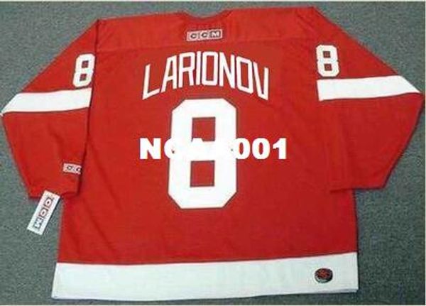 

men #8 igor larionov detroit red wings 2002 ccm retro away hockey jersey or custom any name or number retro jersey, Black;red