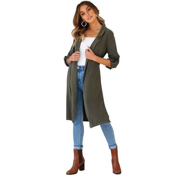 

new casual long coat women long sleeve turn-down collar outwear jacket casual autumn winter elegant overcoat a0, Tan;black