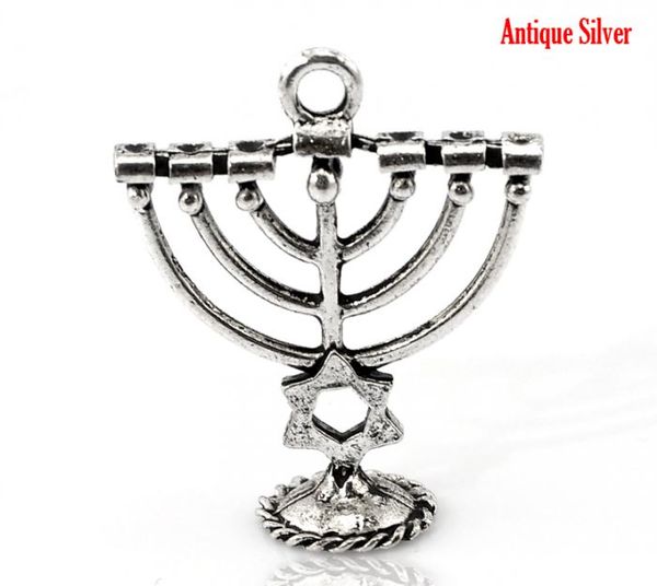 

doreenbeads retail 10pcs antique silver candle menorah charm pendants 27x24mm(1 1/8"x1"), Black