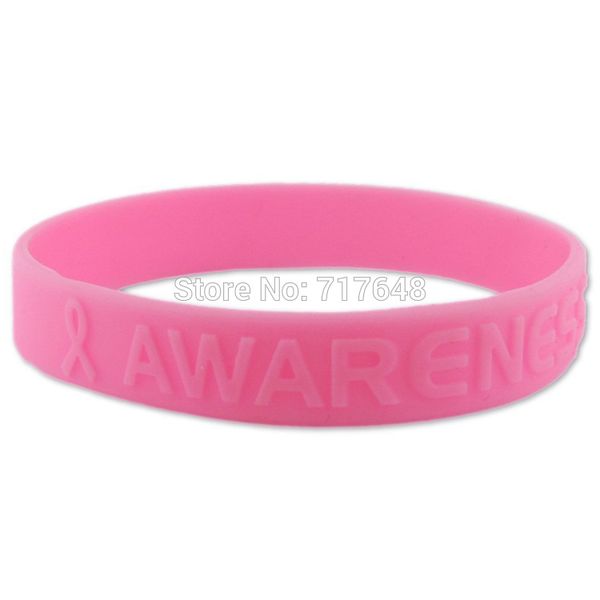 

100pcs embossed pink blue red purple awareness wristband silicone bracelets by fedex, White