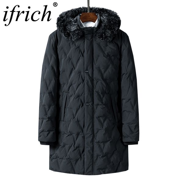 

new arrival winter long jacket cotton thick male casual fashion parkas cotton coat men brand clothing fur hooded, Black