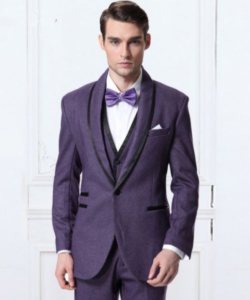 

shawl lape purple men suits formal blazer slim fit wedding suit business tailored tuxedo custom 3 pieces terno masculino (jacket+vest+pants, Black;gray