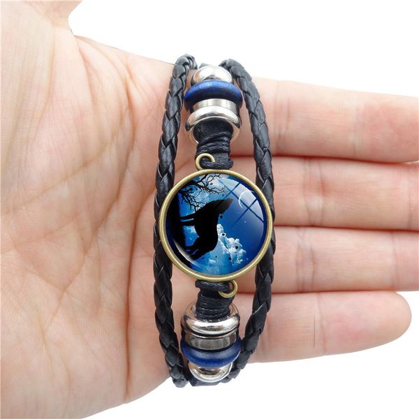 Totem Wild Wolf Bracelet Bronze Time Gemstone Glass Cabochon Multilayer Wrap Bracelets Bangle Cuff Wristband Mulheres Crianças Moda Jóias