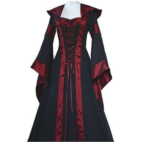 

autumn&spring women retro vintage long sleeve medieval renaissance victorian a-line dresses y6, White;black