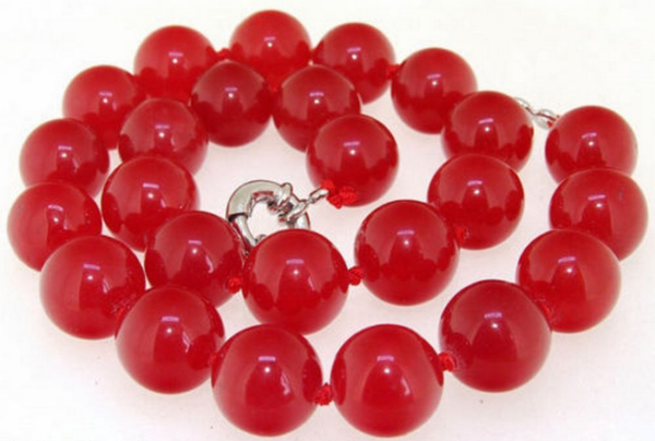 

beautiful 12mm natural red jade gemstone bead necklaces 18", Silver