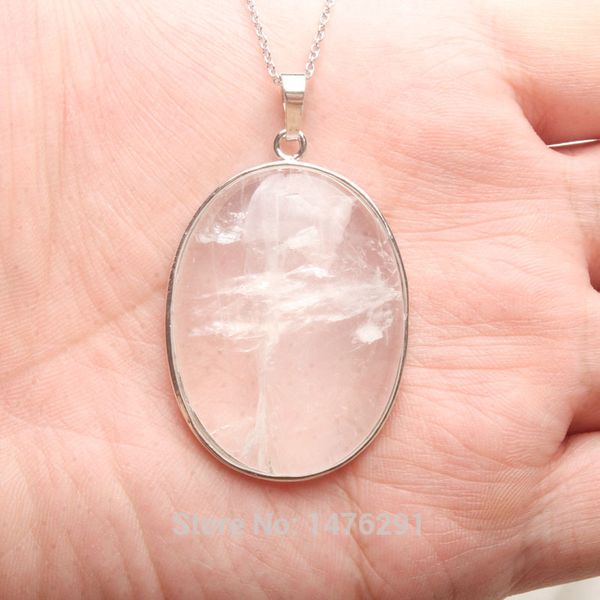 

new charm 40x30mm natural clear crystal quartz oval bead pendant 1pcs, Black