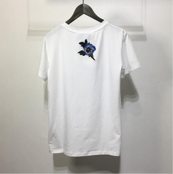 Marca Designer-100% Algodão Bordado Subiu T Shirt Mulheres 2017 Verão de Manga Curta T-shirt harajuk Tops Camiseta Femme Tamanho S-XL