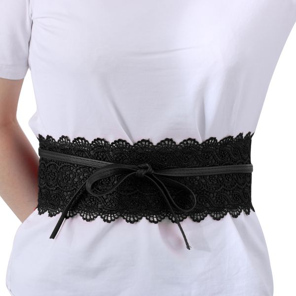 

1pc new women lady slim waist belt stretch buckle wide corset wide lace bow elastic cinch waistband wedding dress accessories, Black;brown