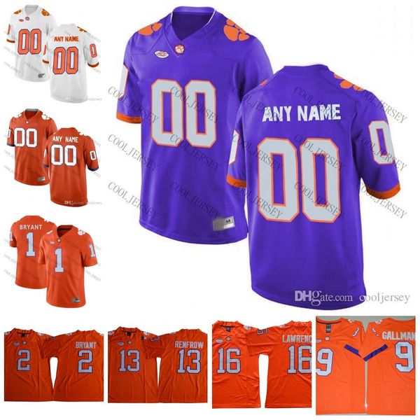 2019 Custom Ncaa Clemson Tigers Personalized Any Name Number 16 Lawrence 9 Etienne 4 Watson College Football White Purple Orange S 3xl From