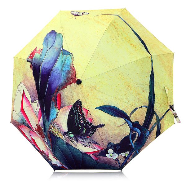 

creative illustration butterfly flowers women rain sun umbrella 3 folding 8 rib sunshade wind resistant frame lady umbrellas