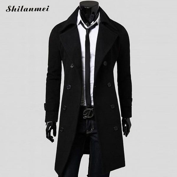 

mens trench coat 2018 new fashion men long coat autumn winter double breasted windproof male slim trench plus size 3xl 2xl, Tan;black