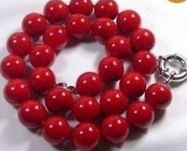

ll<<< 0183 wonderful lucky 12mm big round red coral necklace 18" wide, Silver