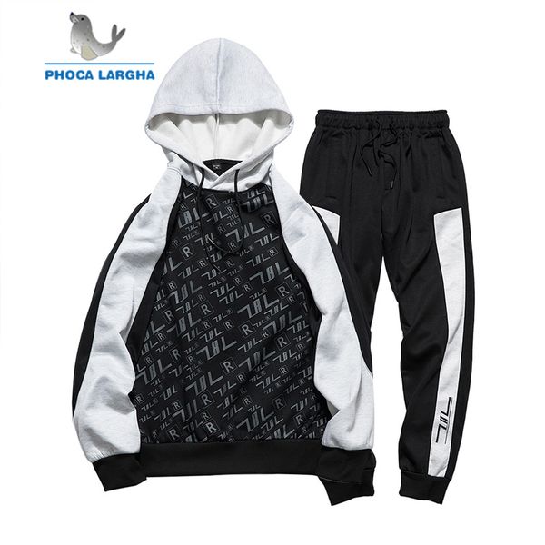 

men's casual sets 2018 sportswear fashion hip hop letters print outwear jogger tracksuits male hoodies+pants two piece sets mens, Gray
