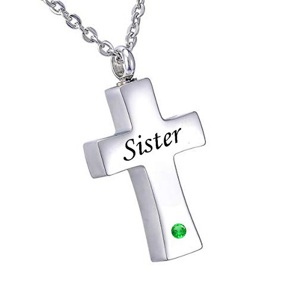 

personalized jewelry cross urn necklace for ashes keepsake sister memorial urn pendant stainless steel cremation jewelry, Silver