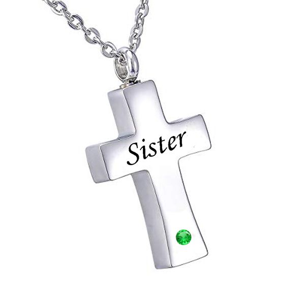 Gioielli personalizzati Croce Urn Collana per ceneri Keepsake Sister Memorial Urn Ciondolo Ciondolo in acciaio inox cremazione