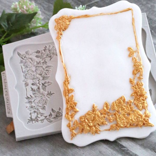 

european queen rose frame silicone mold fondant mould cake decorating tool chocolate sugarcraft, kitchen accessories
